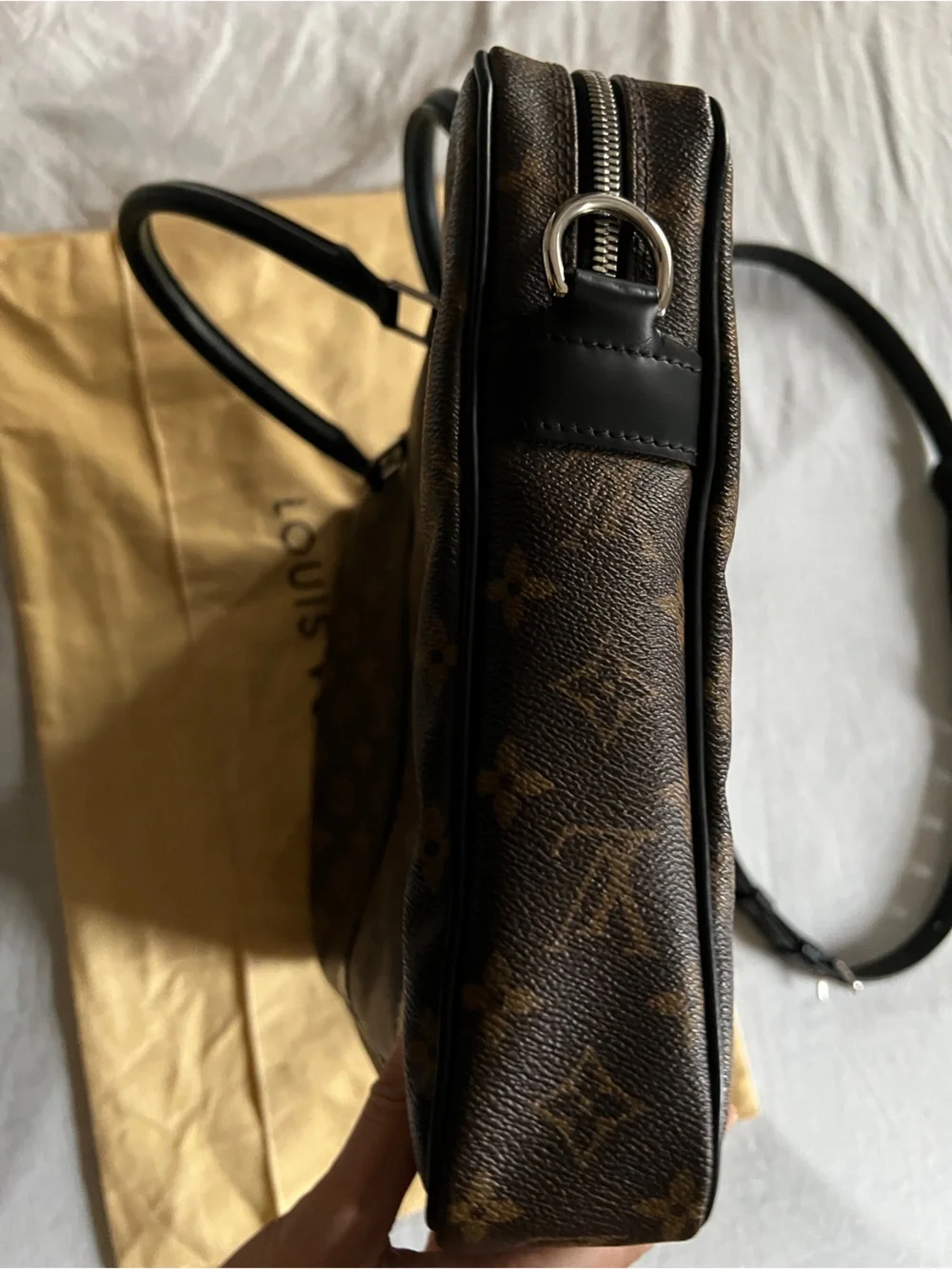 Authentic Louis Vuitton Monogram Macassar Porte Documents Voyage PDV Pm Bag